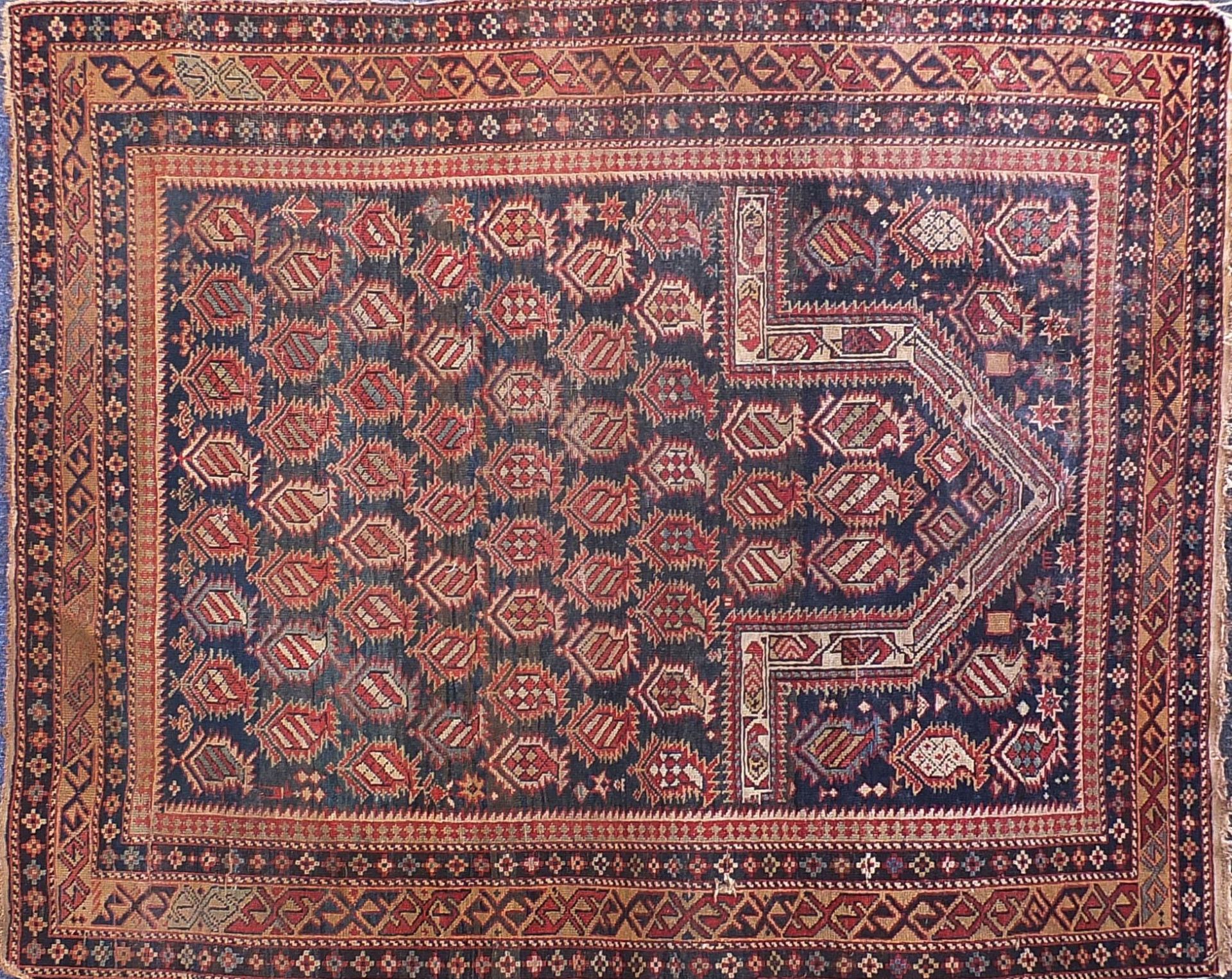Middle Eastern prayer rug decorated with floral motifs, 142cm x 118cm