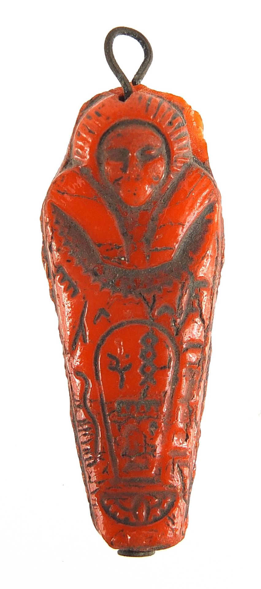 Egyptian ushabti pendant decorated with hieroglyphics, 3.5cm high