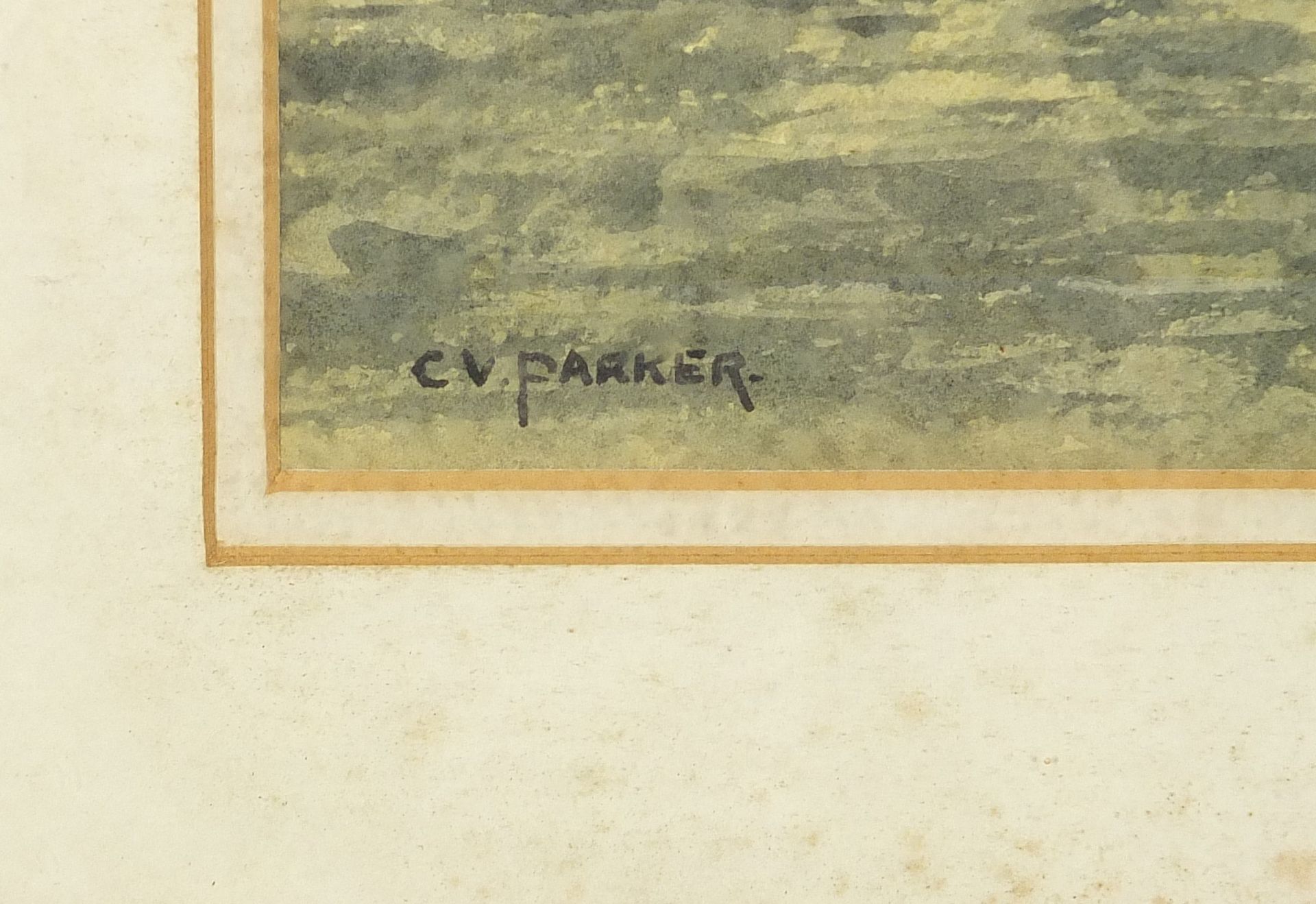 C V Parker - Off Rotherhithe, watercolour, The Wapping Group of Artists label verso, mounted, framed - Image 3 of 3