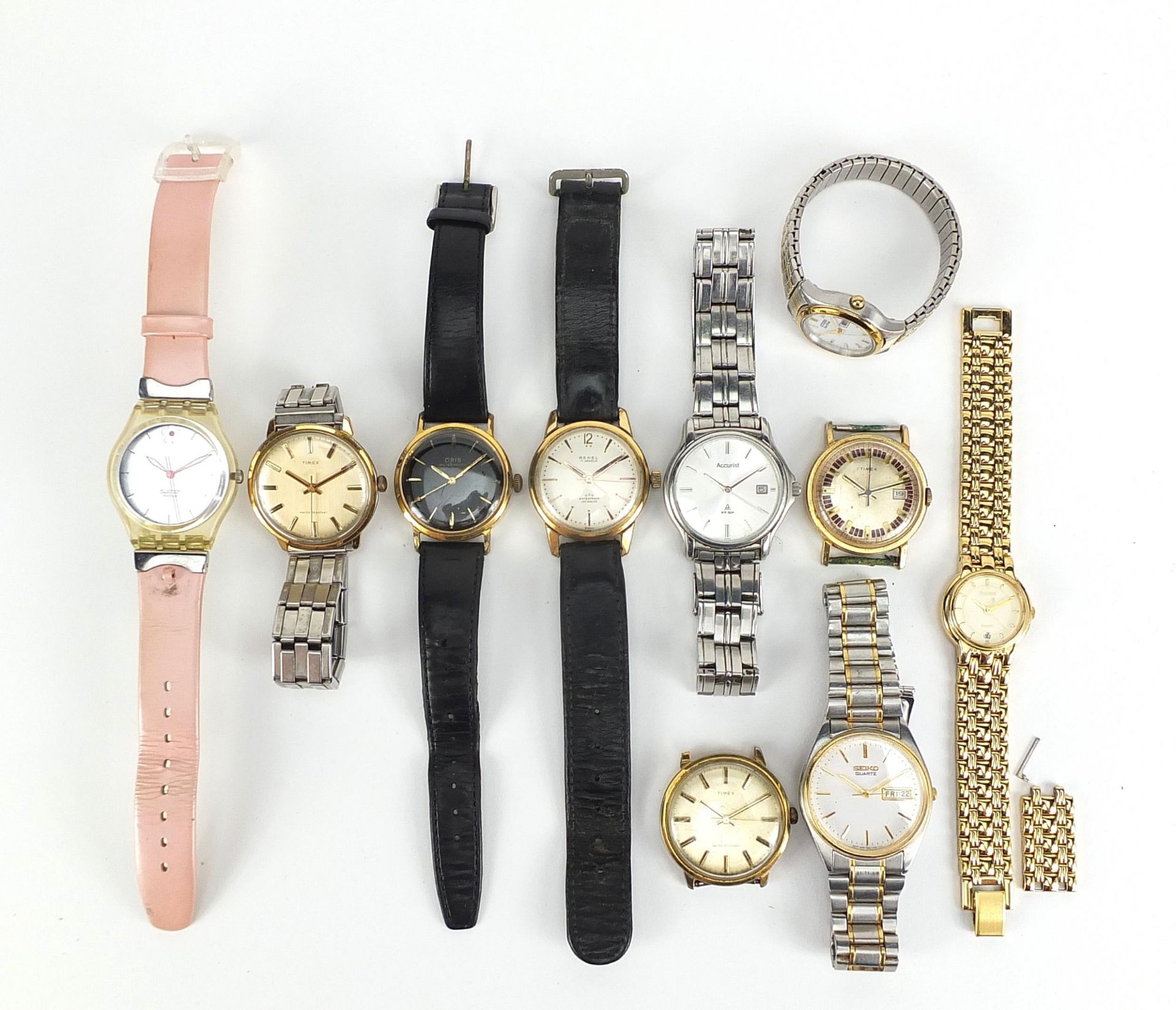 Vintage and later gentlemen's and ladies wristwatches including Renel, Timex, Seiko and Oris