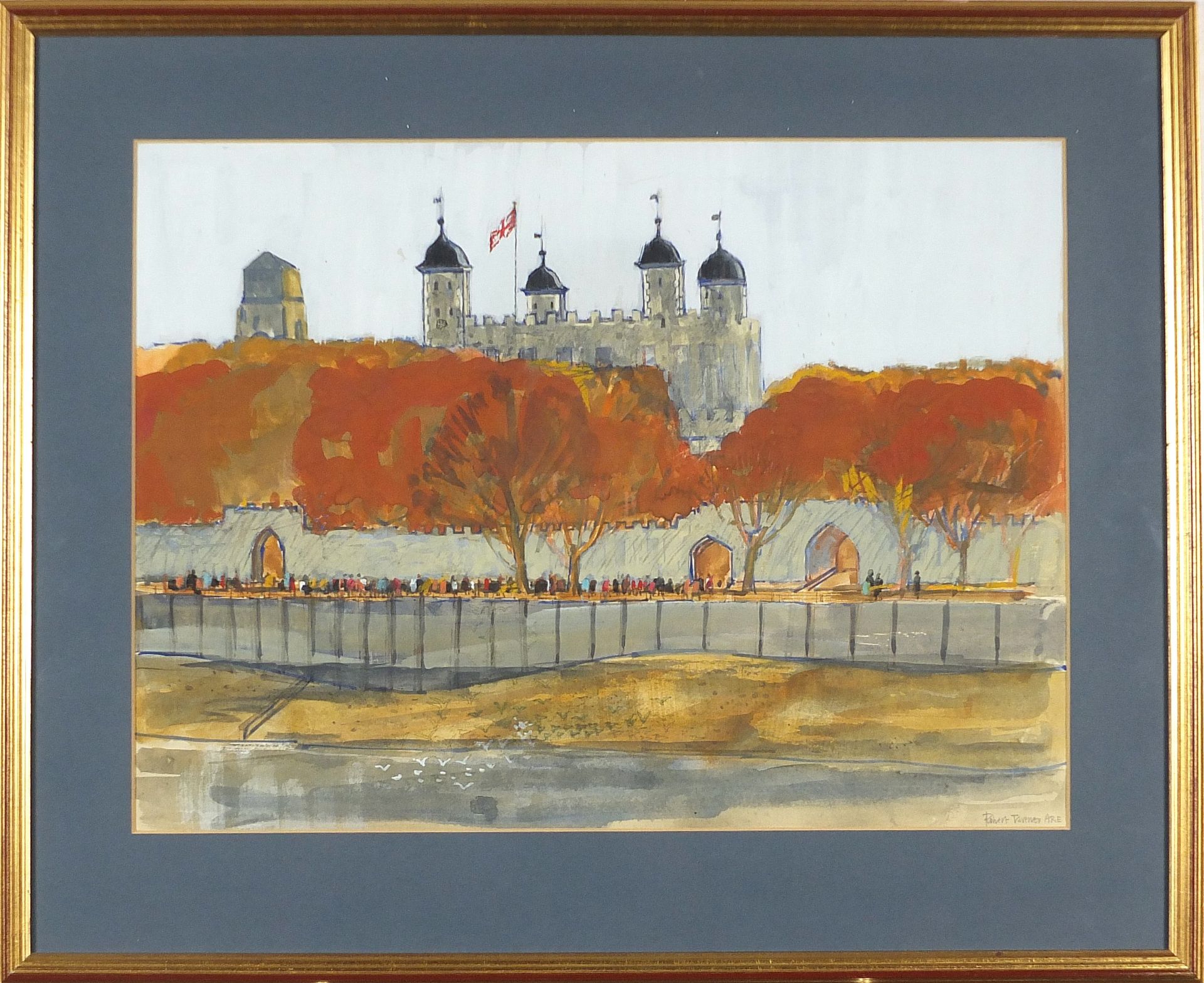 Robert Tavener - Tower of London, gouache, mounted, framed and glazed, 42.5cm x 31.5cm excluding the - Image 2 of 5