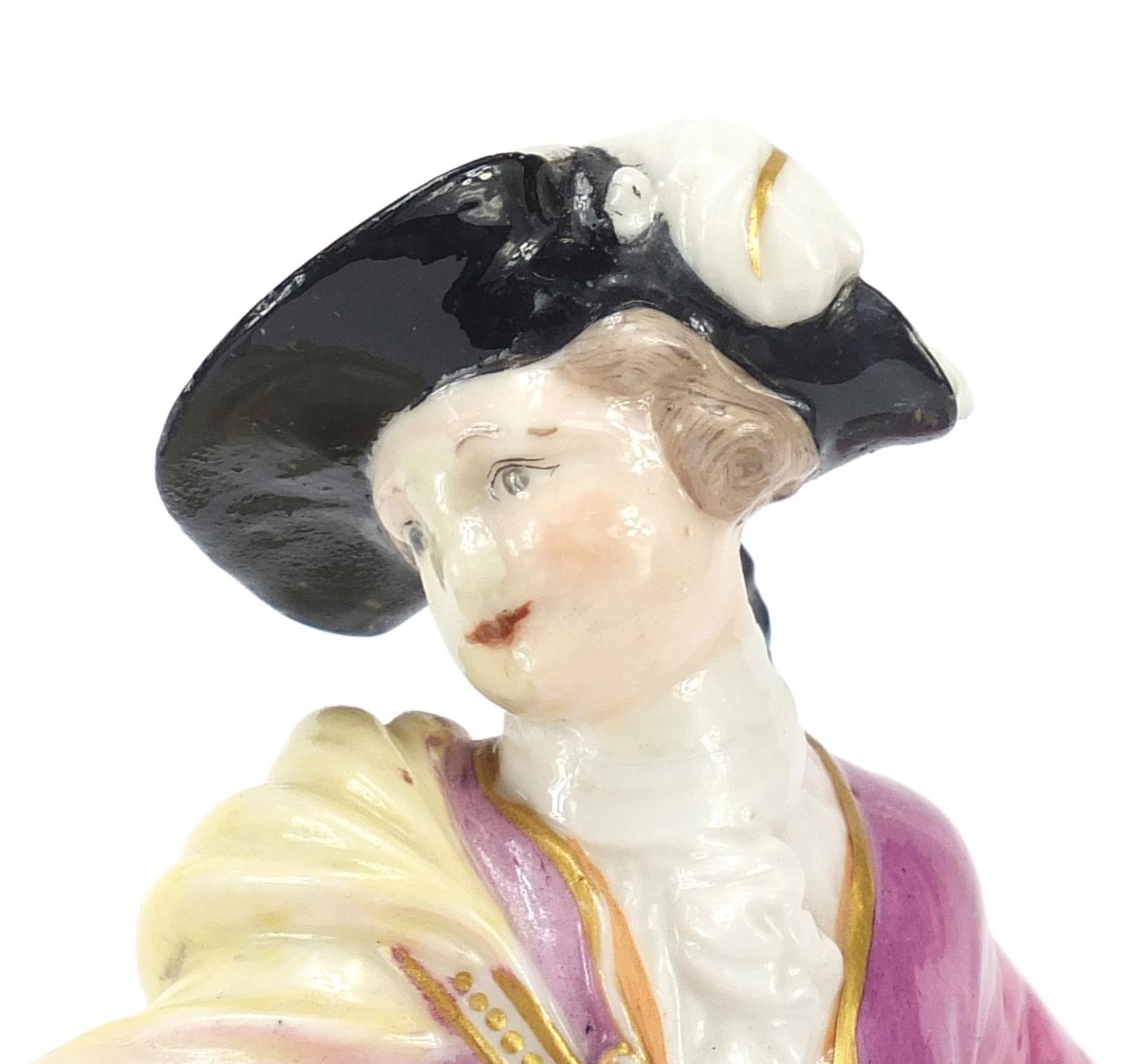 Pair of 18th century Derby porcelain figures of a shepherd and shepherdess, each incised N55 to - Image 3 of 6
