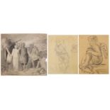 Angels and Putti, three Old Master style charcoal and pencil drawings on paper, unframed, the