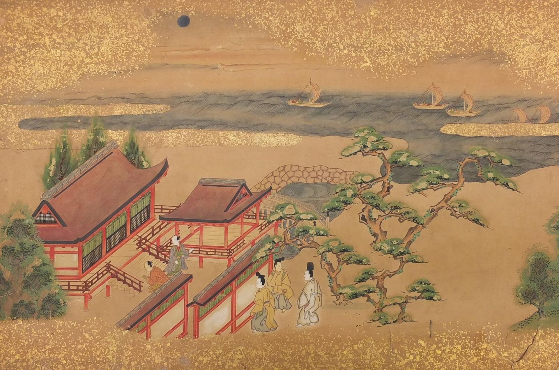 Five Chinese watercolours on paper including figures beside pagodas and figures in a boat, unframed, - Image 13 of 18