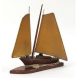 Mid 20th century wooden yacht lamp shaped table lamp in full sail, 47cm high