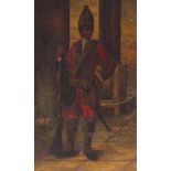 Full length portrait of an African soldier wearing 18th century military uniform, early 19th century