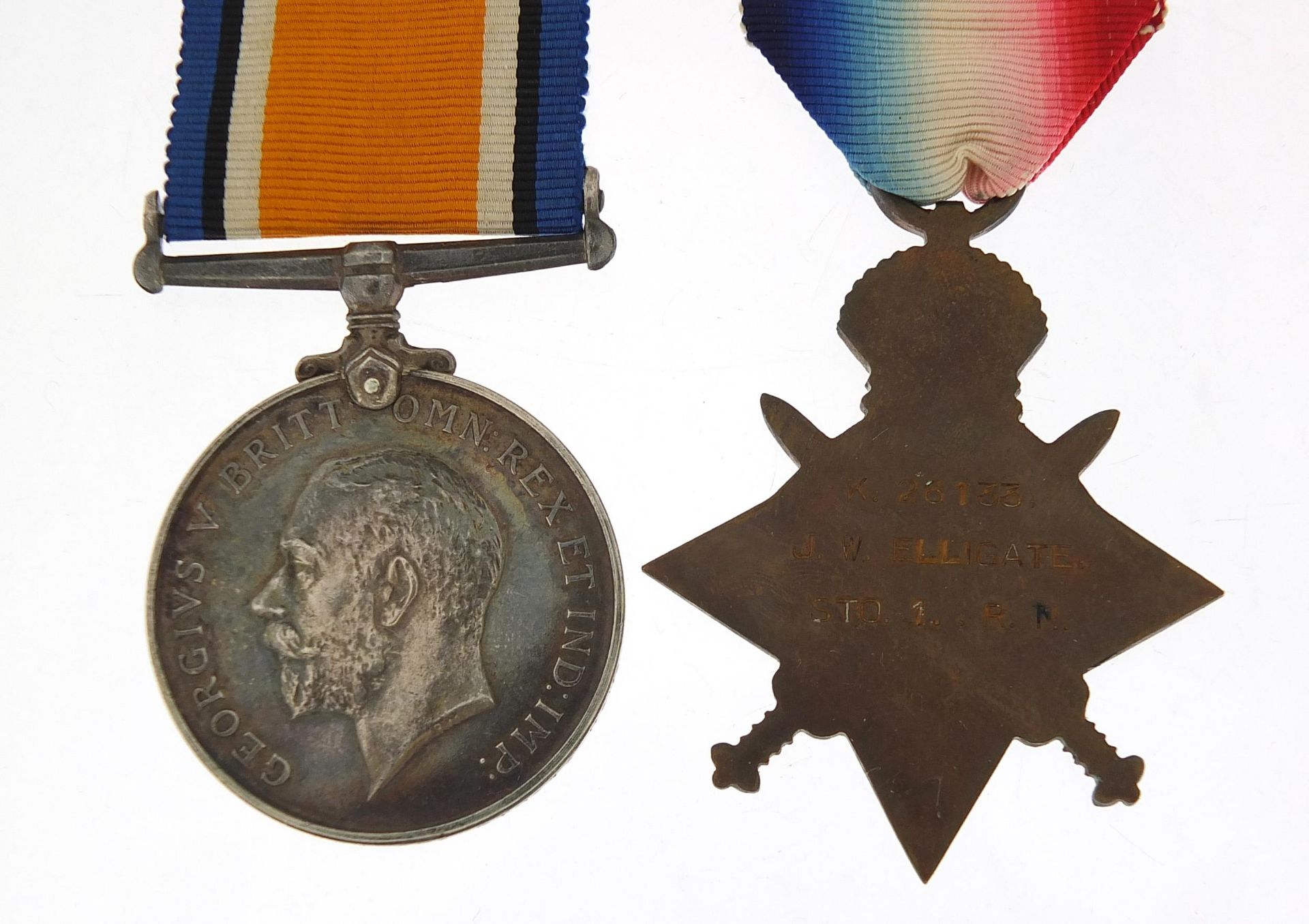 British military World War I pair awarded to K.26133J.W.ELLIGATE.STO.1.R.N. - Image 2 of 4