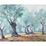 Wooded landscape, continental oil on canvas, possibly South African or Australian, indistinctly