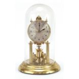 Brass anniversary clock with glass dome, 30cm high