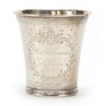 Antique Continental silver beaker, engraved Wilhelmina Johanna, impressed marks to the base, 7cm
