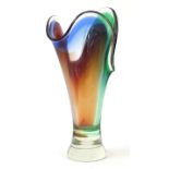 Large art glass coloured vase, 38cm high