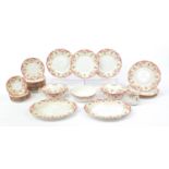 Elizabethan Chatsworth dinnerware decorated in a continuous pink and gold pattern including tureens,