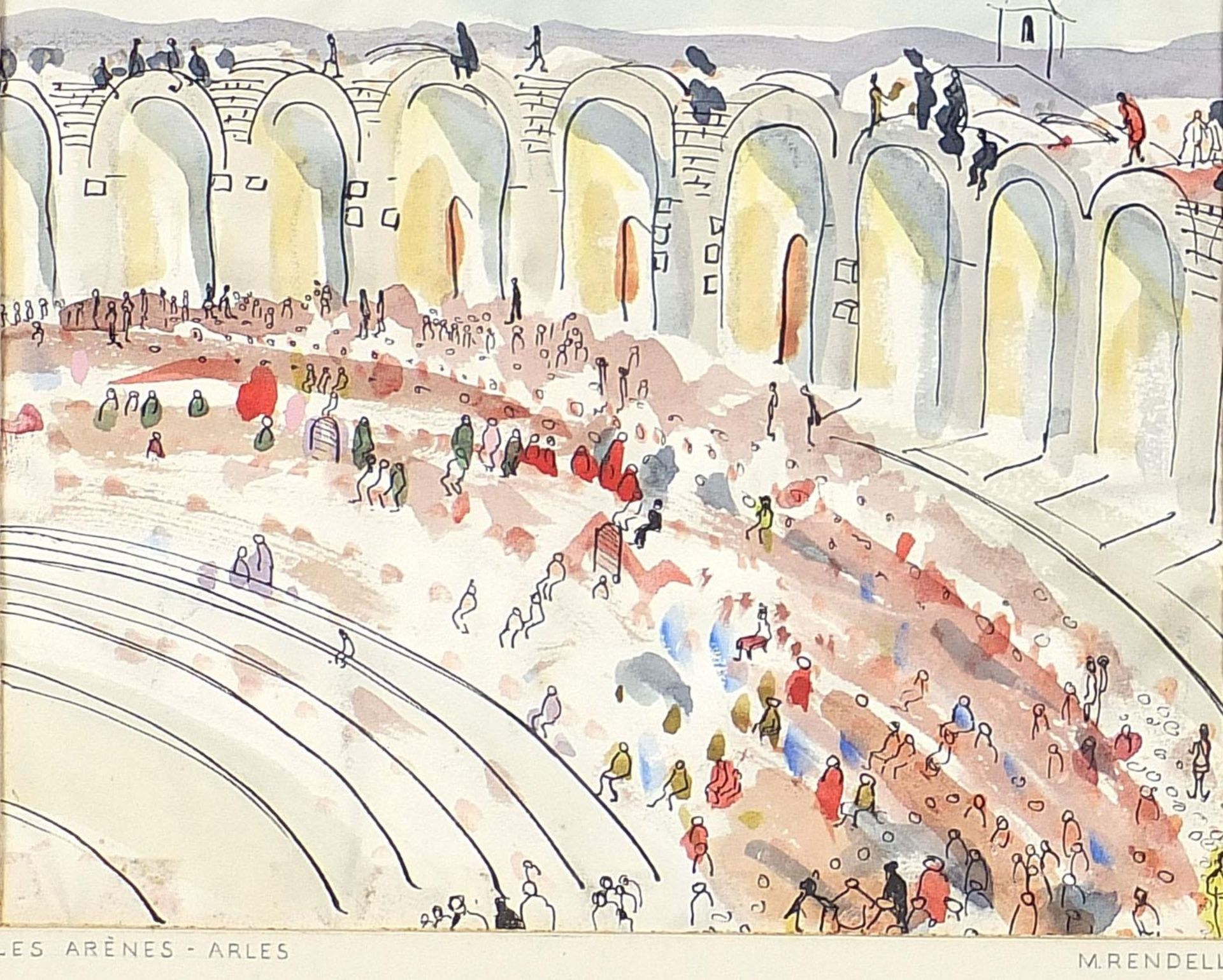 Arles Amphitheatre and birds, two watercolours, one mounted, framed and glazed, one mounted, - Image 2 of 9