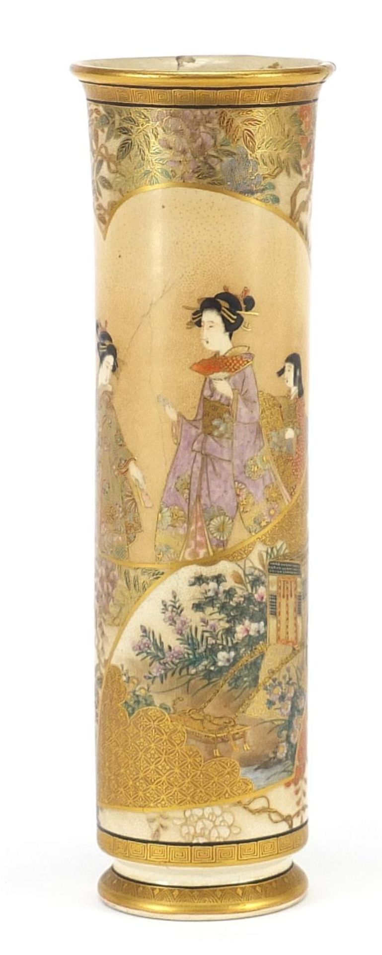 Japanese Satsuma pottery vase finely hand painted with panels of figures, four figure character - Image 3 of 8