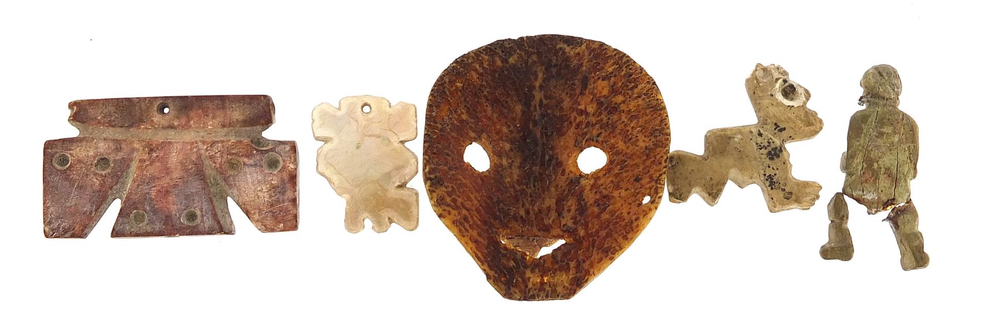 Antiquities including a carved bone face mask, the largest 4cm high - Image 6 of 8