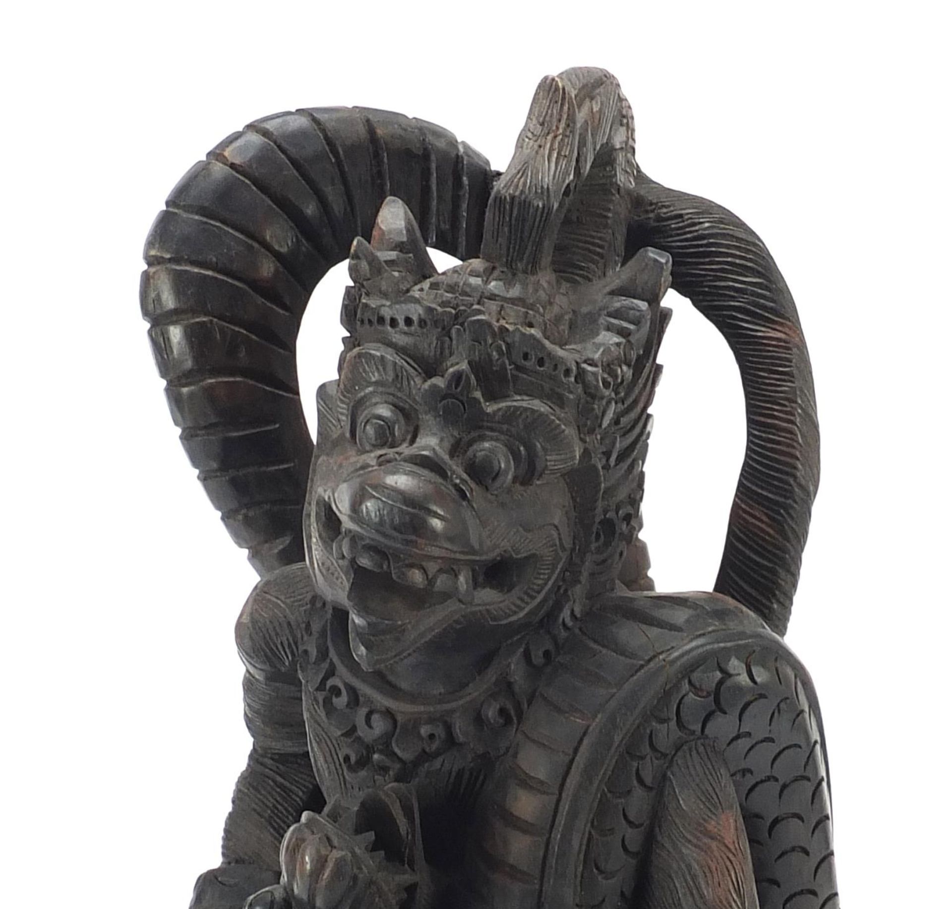 Large Balinese wooden carving of two dragons, 47cm high - Image 2 of 8
