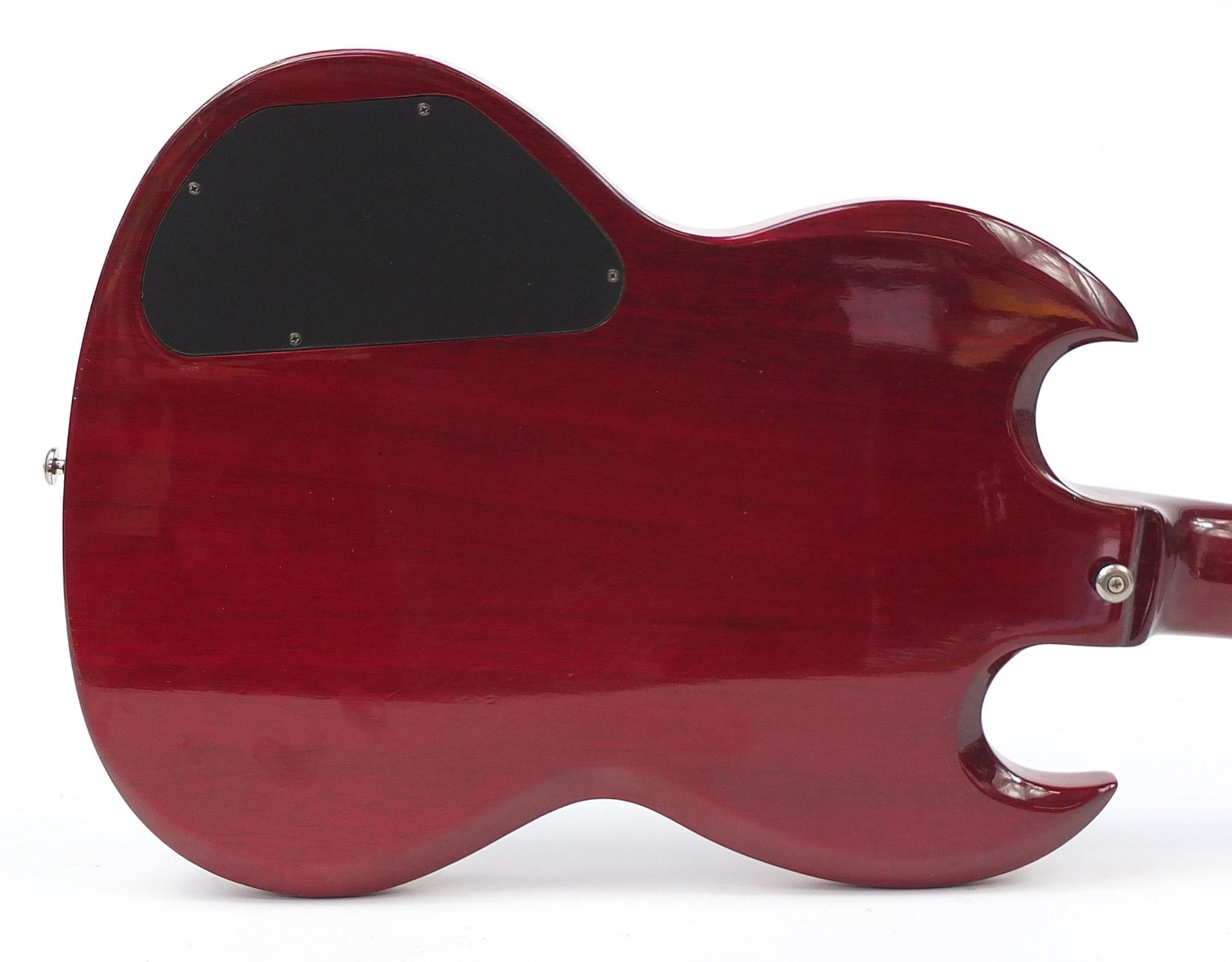 Red lacquered Gibson Epiphone six string electric guitar, serial number S01015681, 100cm in length - Image 7 of 9