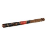 Victorian turned and painted police truncheon with VR syphon, impressed G305 near the handle and