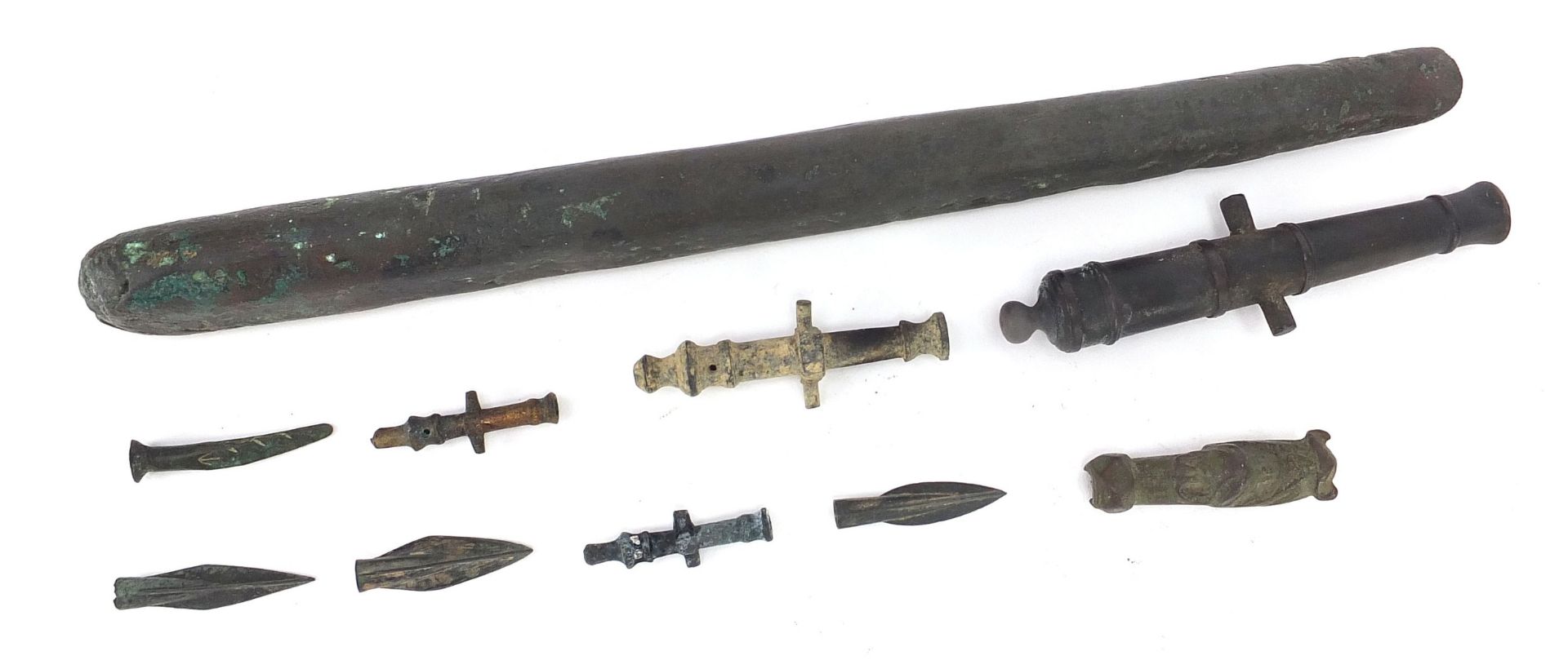 Metal antiquities including spear heads and cannon barrels, the largest 27cm in length - Image 4 of 6