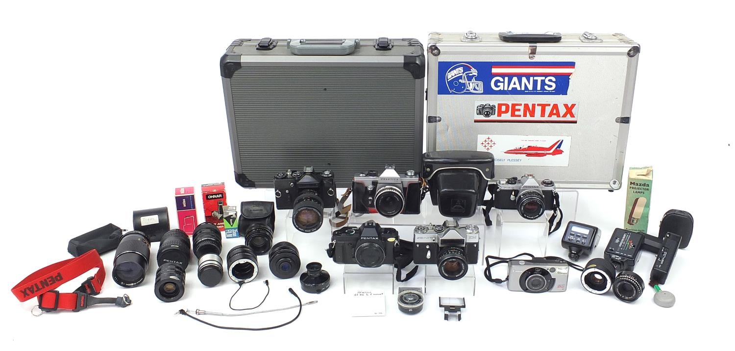 Vintage and later cameras, lenses and accesories including Zenith, Pentax, Canon, converters,