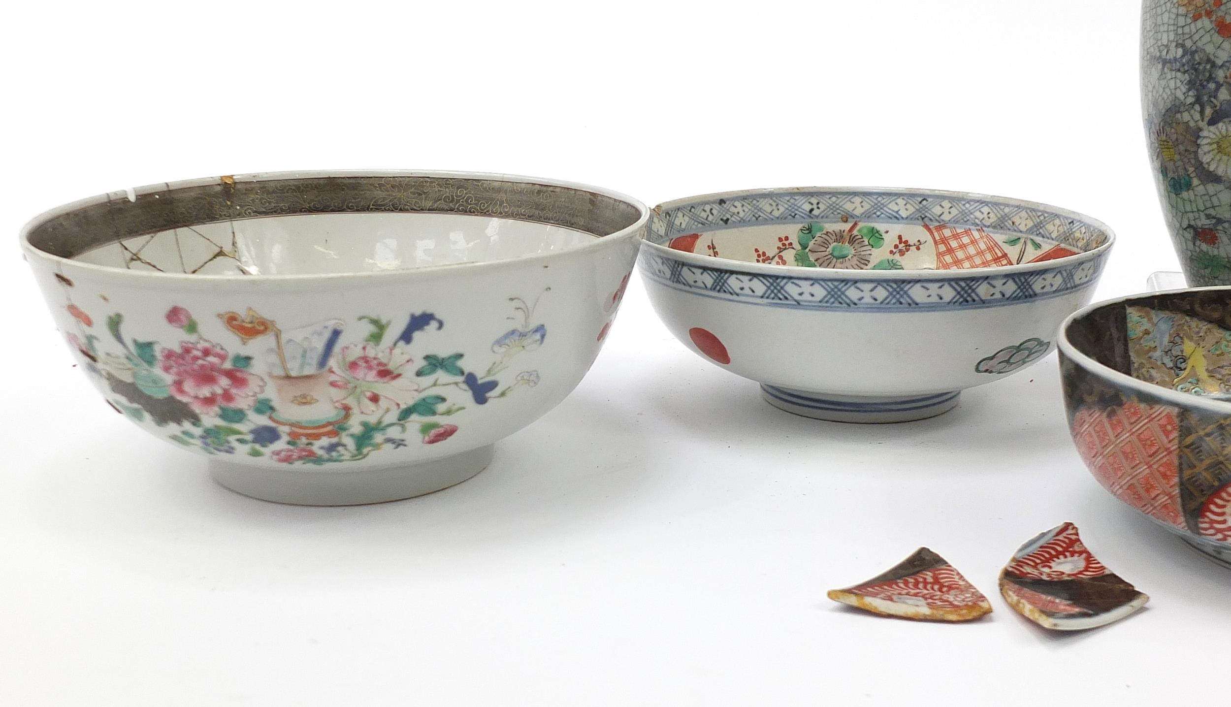 Chinese and Japanese porcelain including a cylindrical vase hand painted with a phoenix, Imari - Image 2 of 11