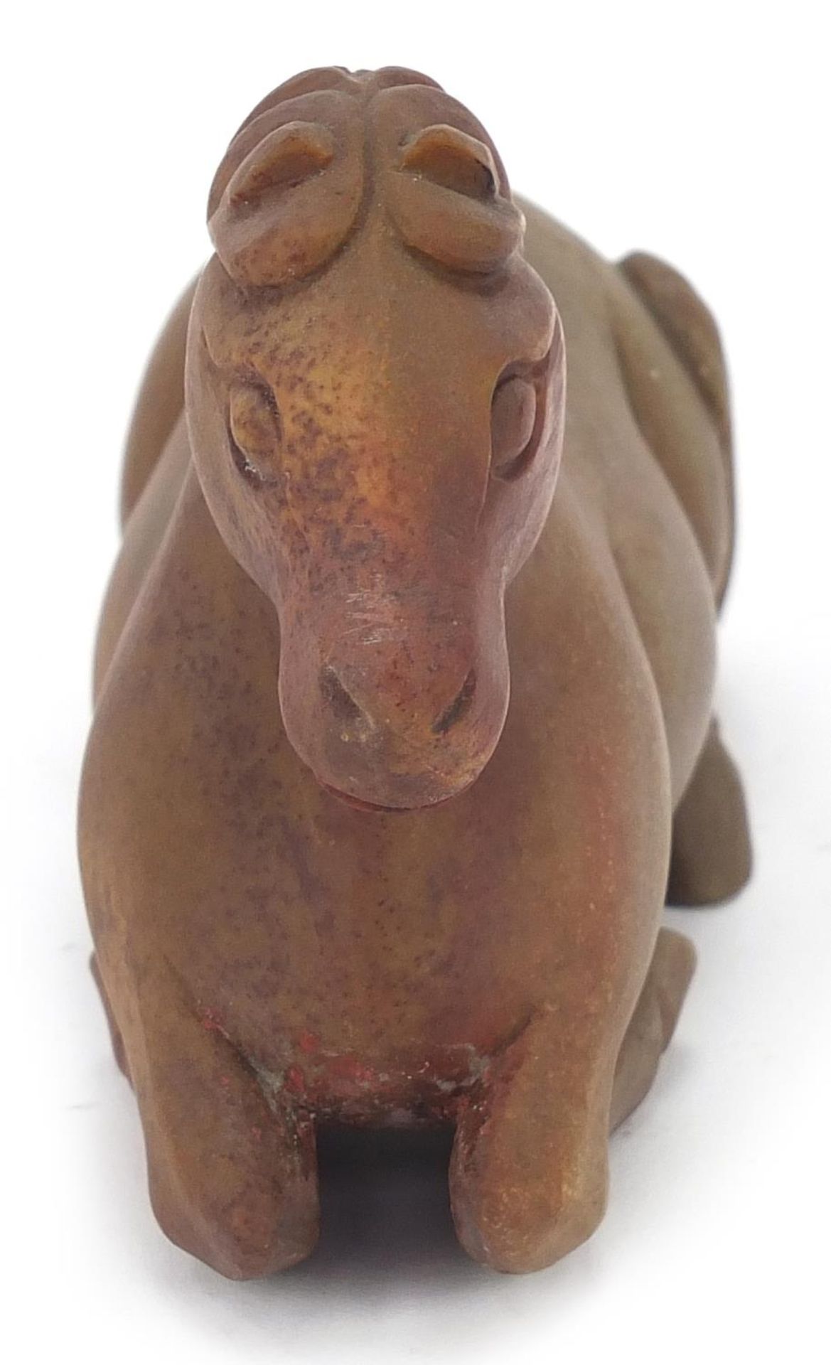 Chinese hardstone carving of a recumbent horse, possibly jade, 15.5cm in length - Image 5 of 7