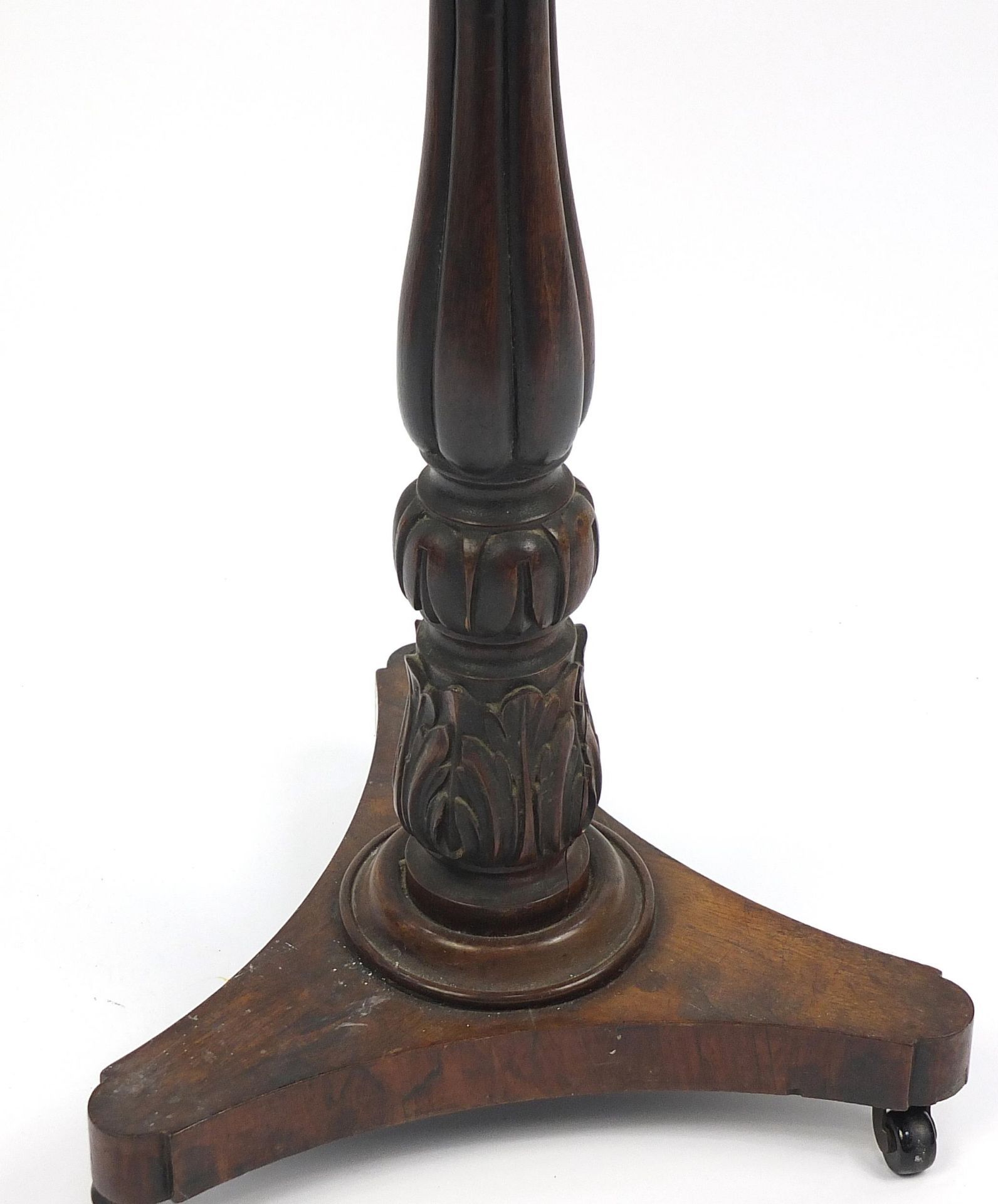 19th century rosewood chess table with carved column, 74cm H x 47cm W x 47cm D - Image 3 of 4