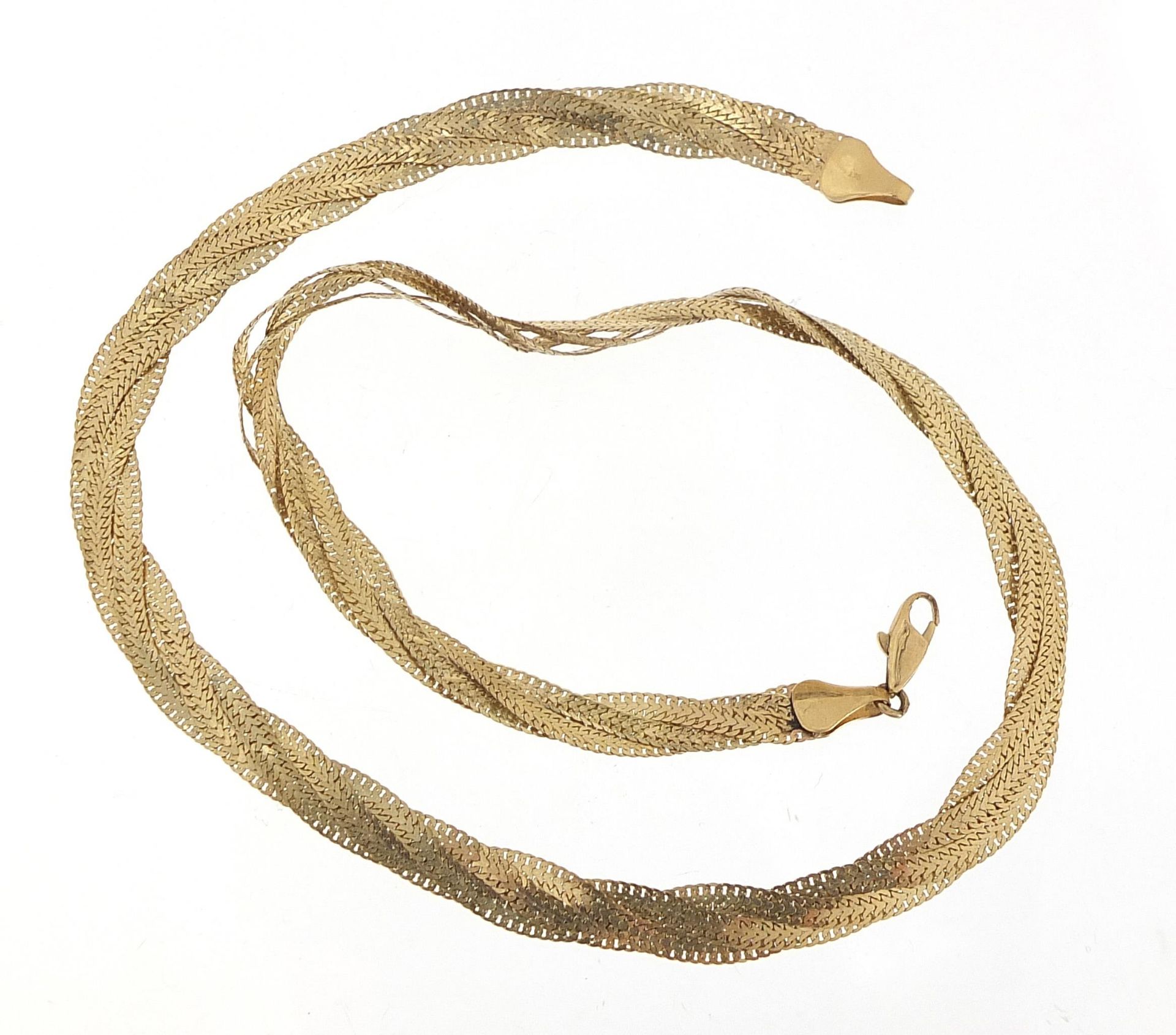 9ct gold four row weave design necklace, 40cm in length, 11.4g - Image 2 of 3