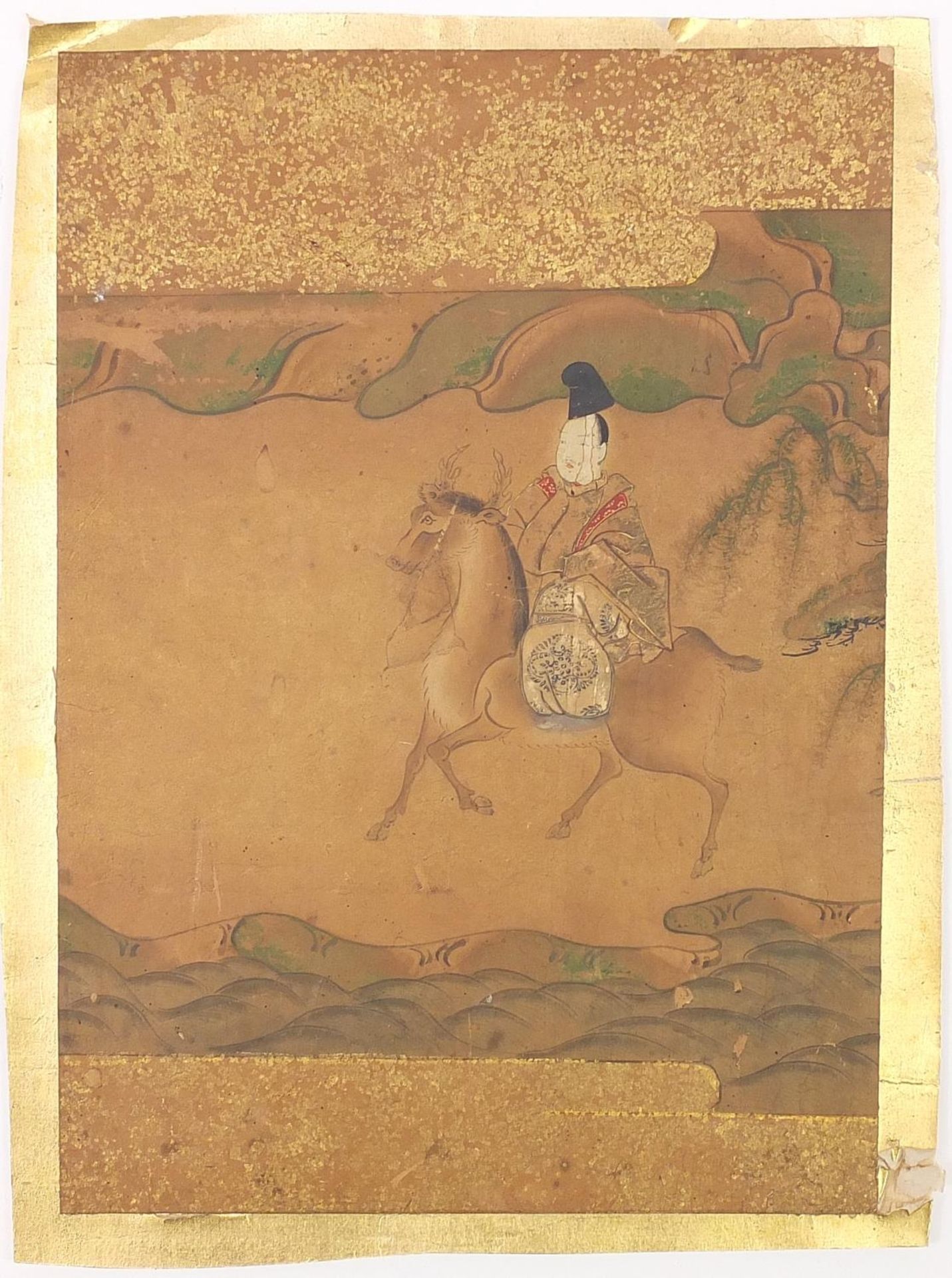 Six Chinese watercolours on paper including calligraphy, figures on horseback and birds, unframed, - Image 3 of 18