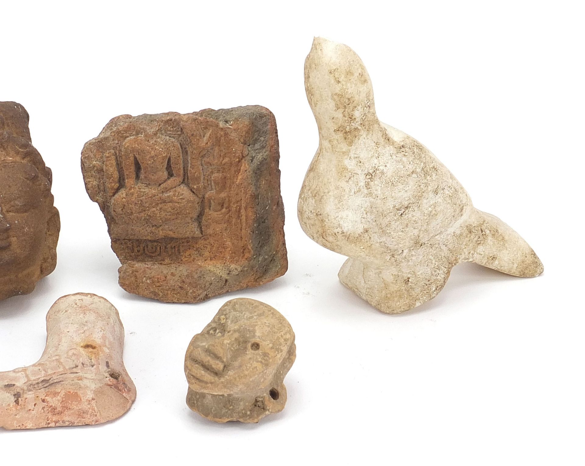 Stone antiquities including a marble carving of a bird and stone fragments, the largest 13cm high - Image 3 of 13