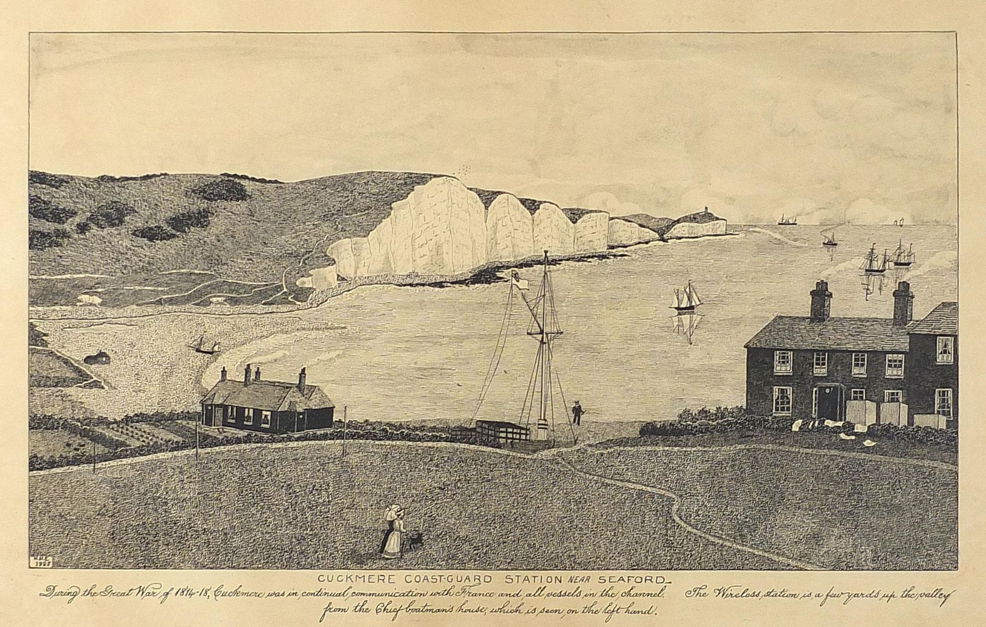 Four antique and later prints including Frankfort, Dieppe and Cuckmere Coastguard station near - Image 23 of 27