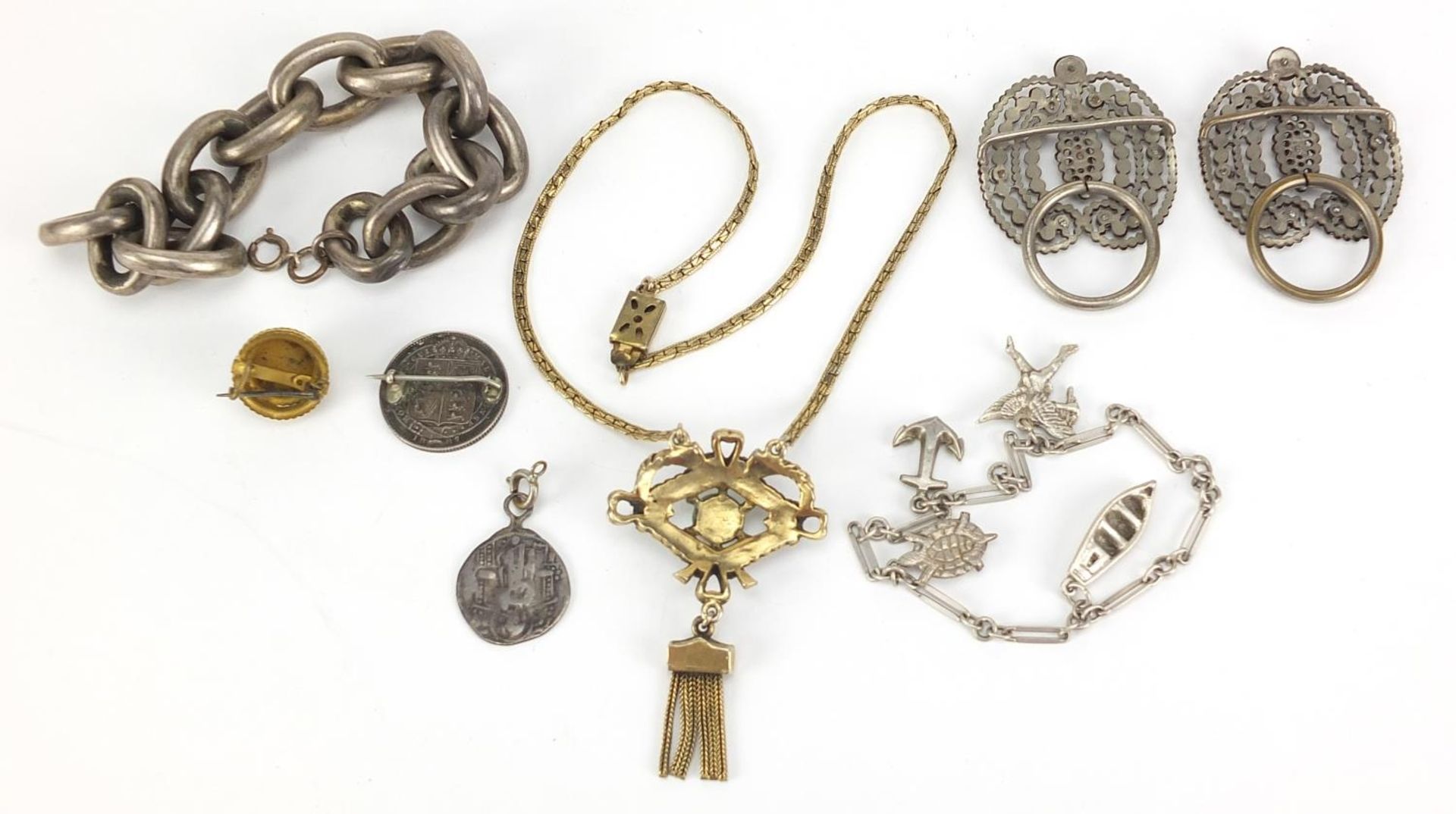 Antique and later jewellery including cut steel, silver charm bracelet, 1887 coin brooch and a large - Image 4 of 4