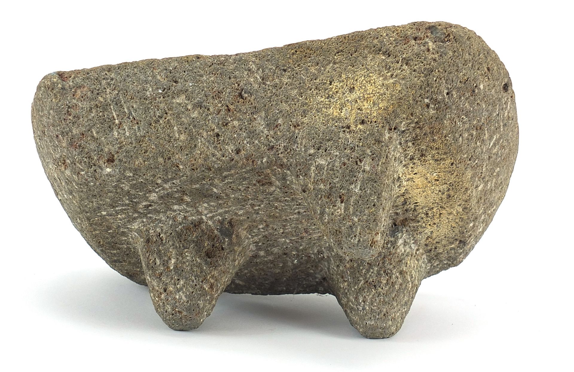 Antique stone three footed headrest, possibly Egpytian or Chinese, 9cm H x 21.5cm W x 14cm D - Bild 4 aus 4