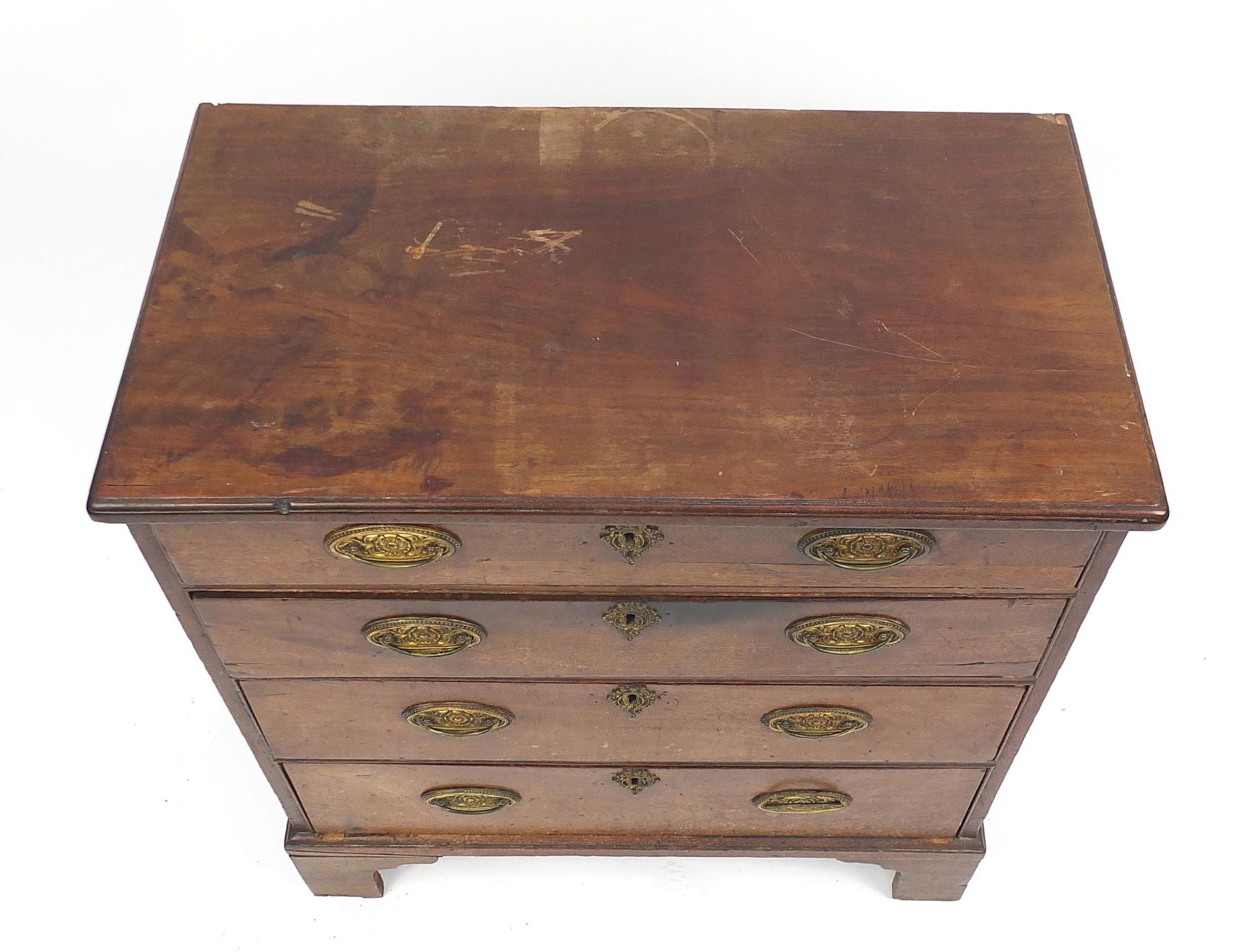 Georgian four drawer chest with brass handles and bracket feet, 78cm H x 74cm W x 42cm D - Image 3 of 4