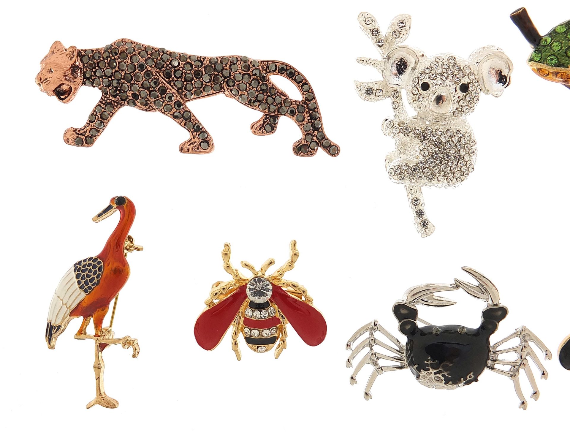 Six jewelled and enamel animal and insect brooches including chameleon, koala, crab and leopard, the - Bild 2 aus 4