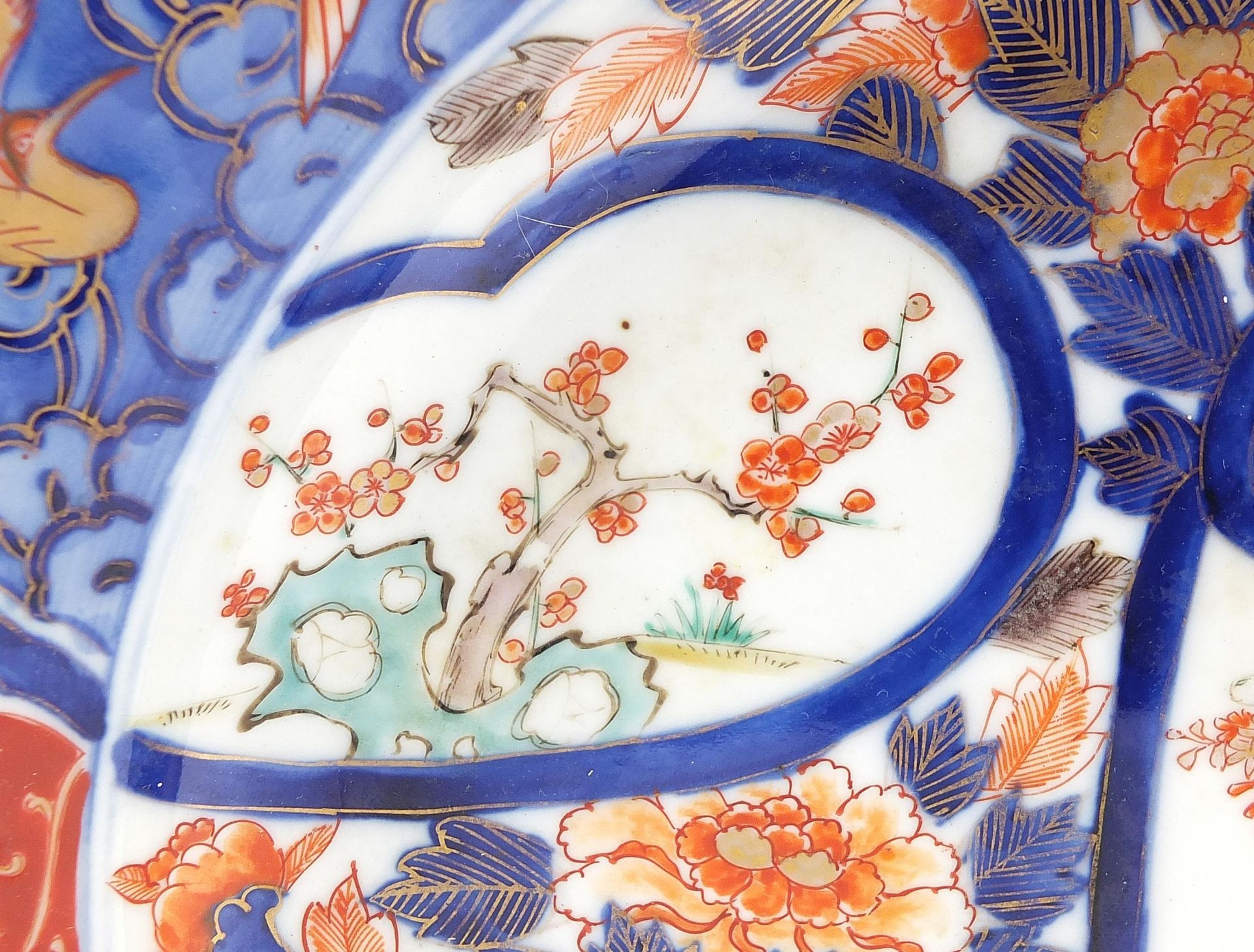 Japanese Imari porcelain charger hand painted with figures, birds and flowers, 41cm in diameter - Image 3 of 4
