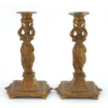 Pair of French gilt metal figural candlesticks, 22cm high