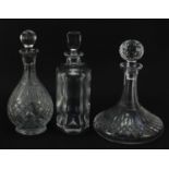 Three glass decanters comprising Orrefors, Waterford Crystal ship's decanter and one other, the