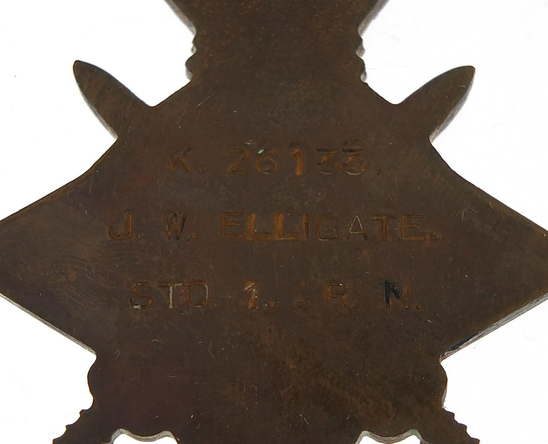 British military World War I pair awarded to K.26133J.W.ELLIGATE.STO.1.R.N. - Image 3 of 4