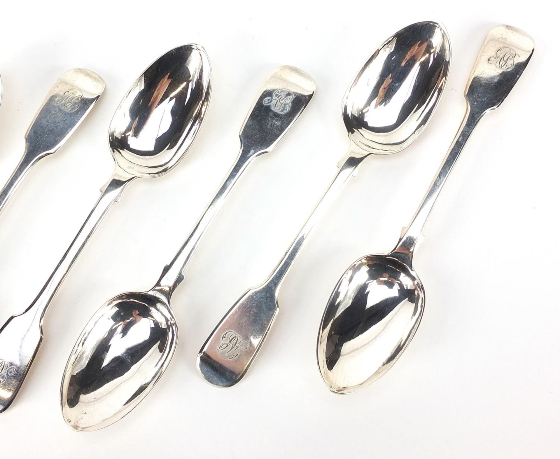 Robert Wallis, set of six Victorian silver teaspoons with fitted case, London 1843, 14cm in - Image 4 of 9