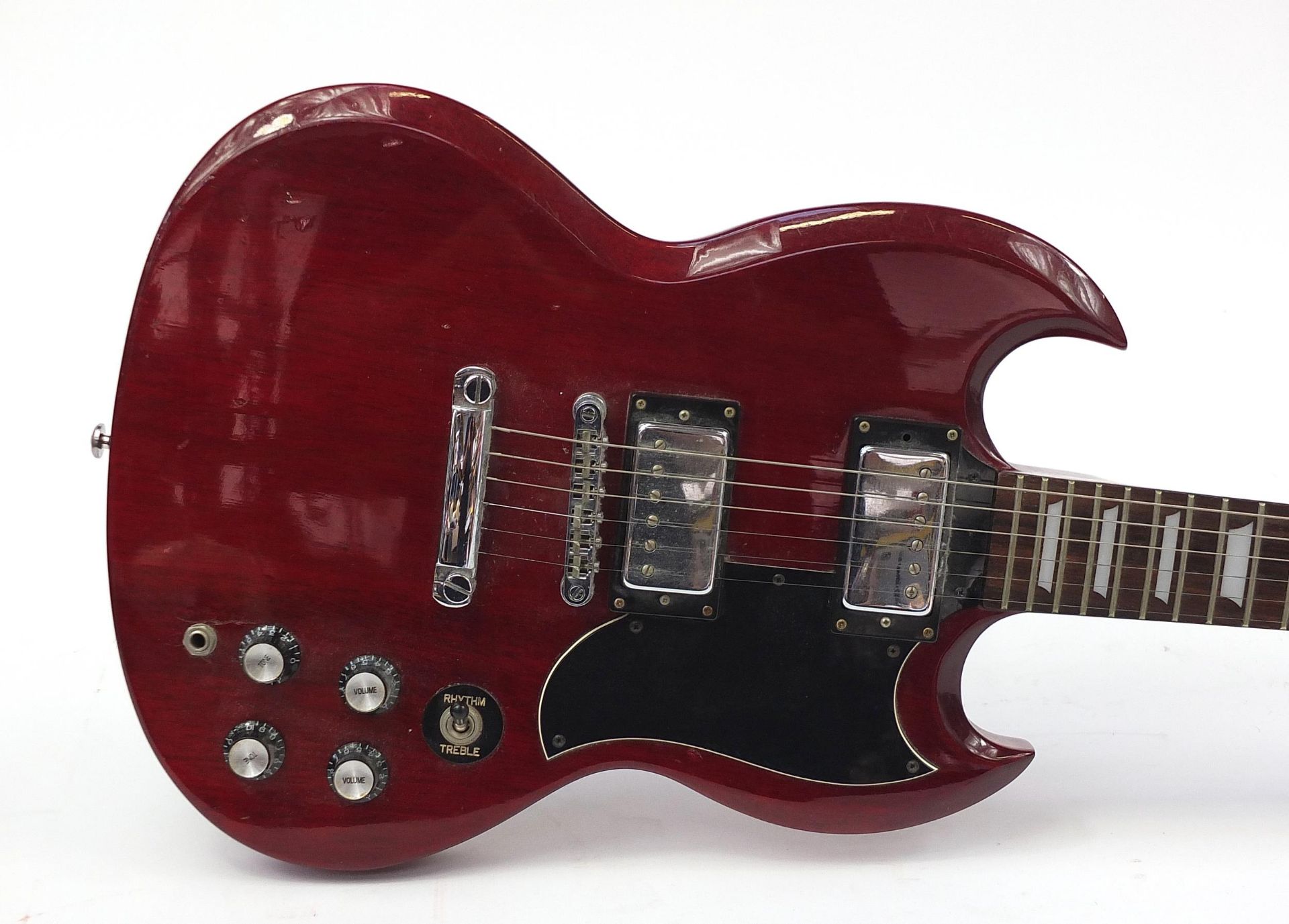 Red lacquered Gibson Epiphone six string electric guitar, serial number S01015681, 100cm in length - Image 2 of 9