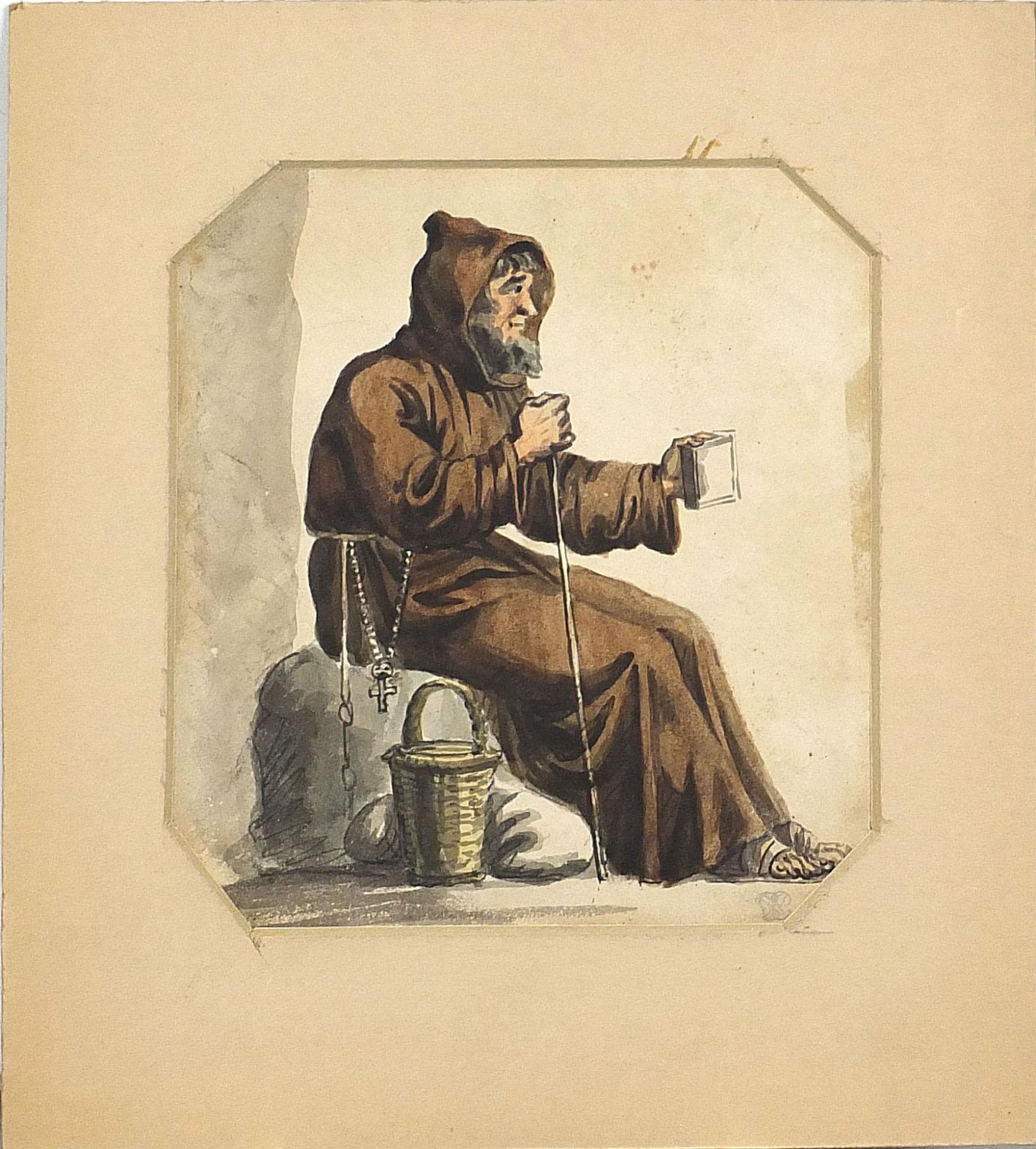 Monks and peasants, five early 19th century Italian watercolours, each indistinctly monogrammed, - Image 12 of 22