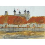 Robert Tavener - Tower of London, gouache, mounted, framed and glazed, 42.5cm x 31.5cm excluding the