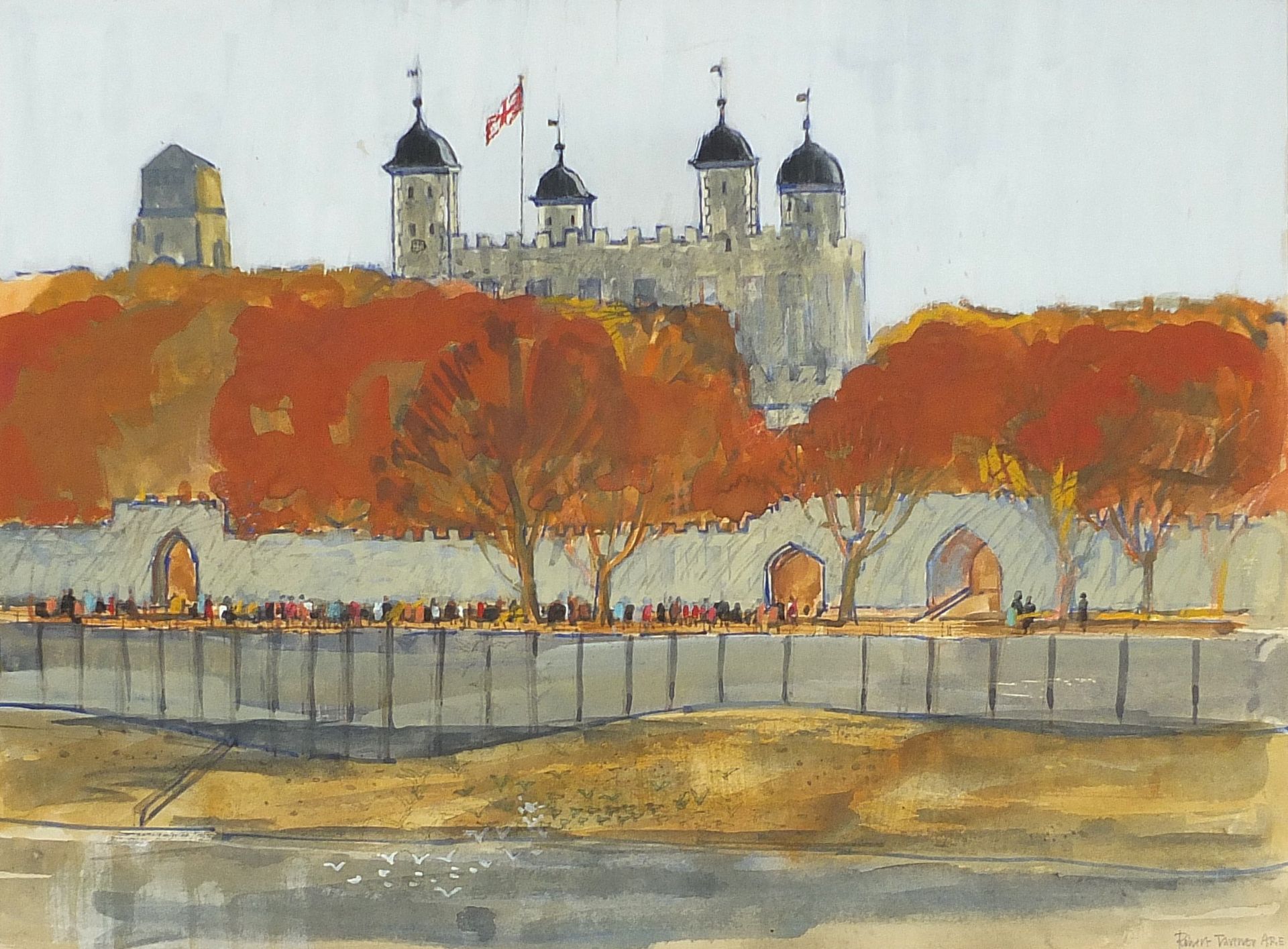 Robert Tavener - Tower of London, gouache, mounted, framed and glazed, 42.5cm x 31.5cm excluding the
