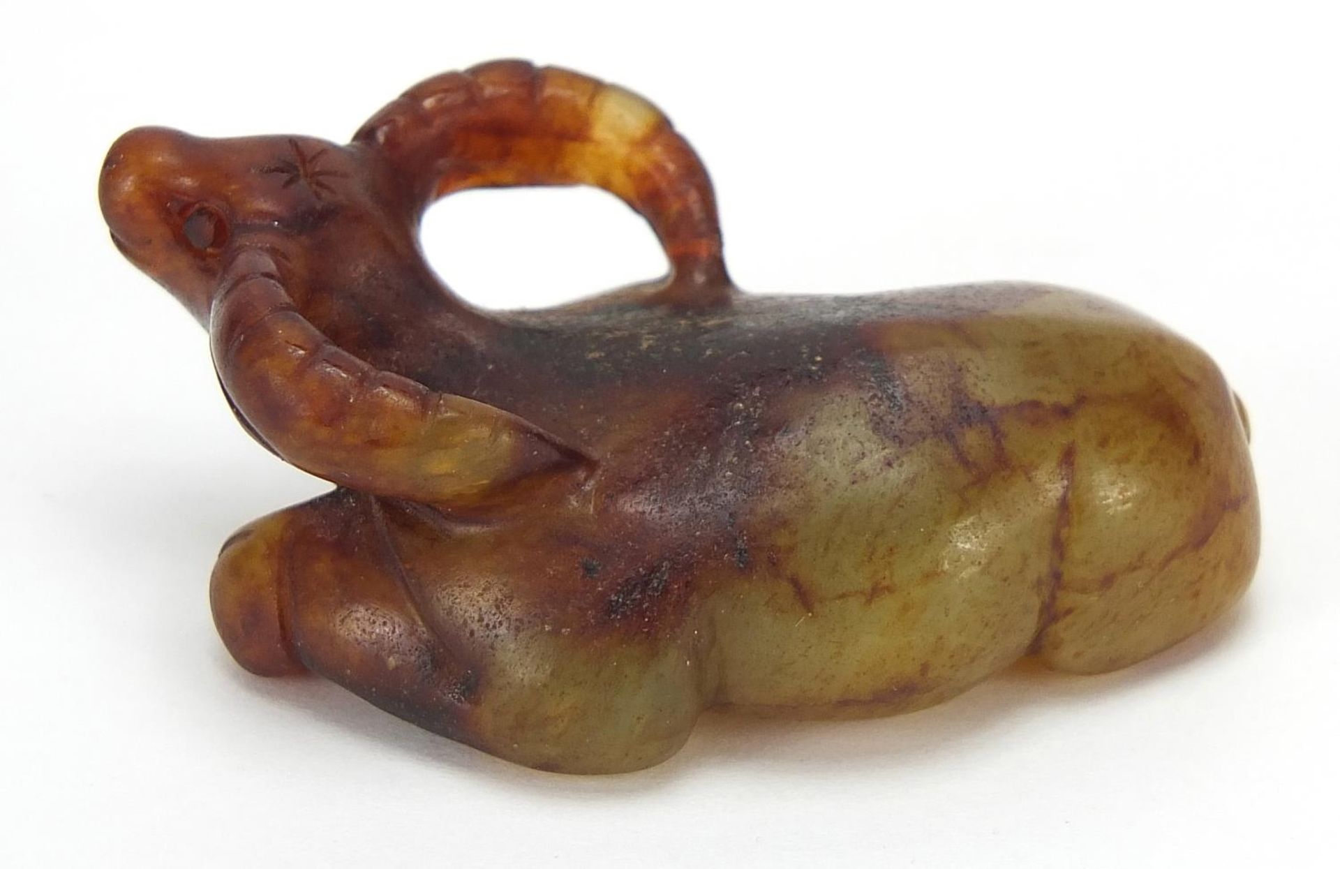 Chinese russet jade carving of a water buffalo, 5cm in length - Image 3 of 7