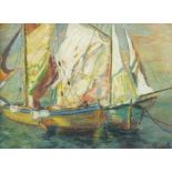 Rocca - Boats in the Port of Algiers, pastel, Algiers Framers stamps verso, framed and glazed, 26.