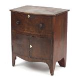 19th century inlaid walnut bow front side cabinet with a drawer above a pair of cupboard doors, 70cm