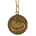 Continental gold baby Jesus Christ pendant and a 9ct gold necklace, the pendant 2.2cm high, total