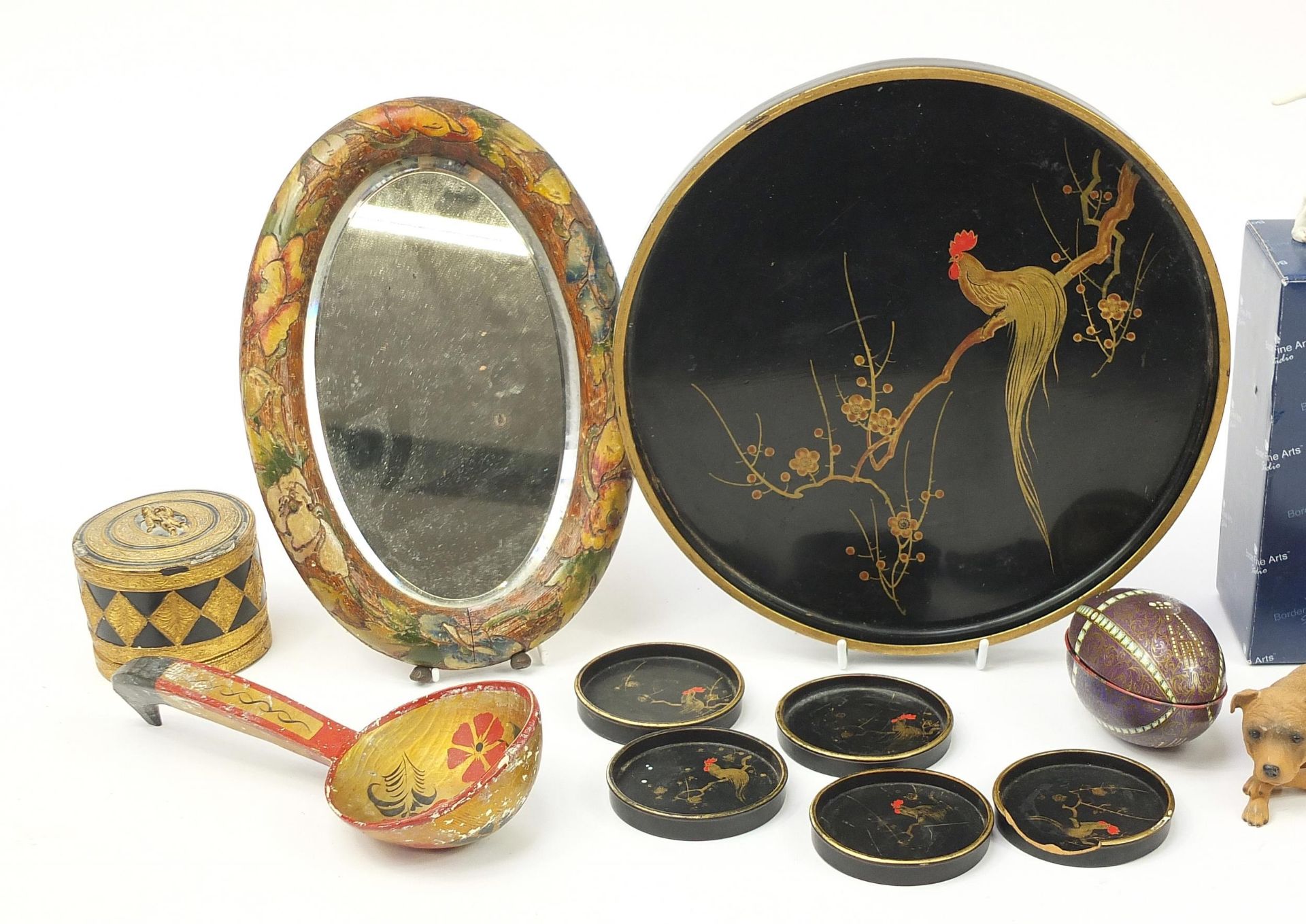 Sundry items including dogs, brass trays, cherubs and wooden box, the largest 30cm in diameter - Image 2 of 4