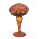 Galle style cameo glass table lamp with shade decorated with flowers, marked Galle to the shade,